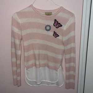 Lovely pink and white striped sweater with butterfly patches